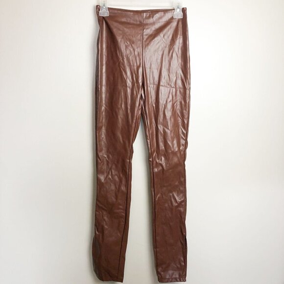 S Betro High Rise Brown Faux Leather Split Hem Leggings Small - Picture 1 of 10